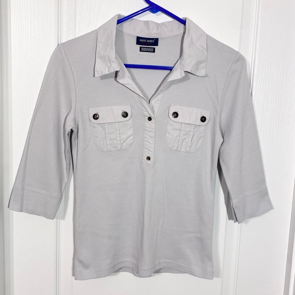 Y2K Saint James French Cotton Polo Top Vintage Gray Size 4